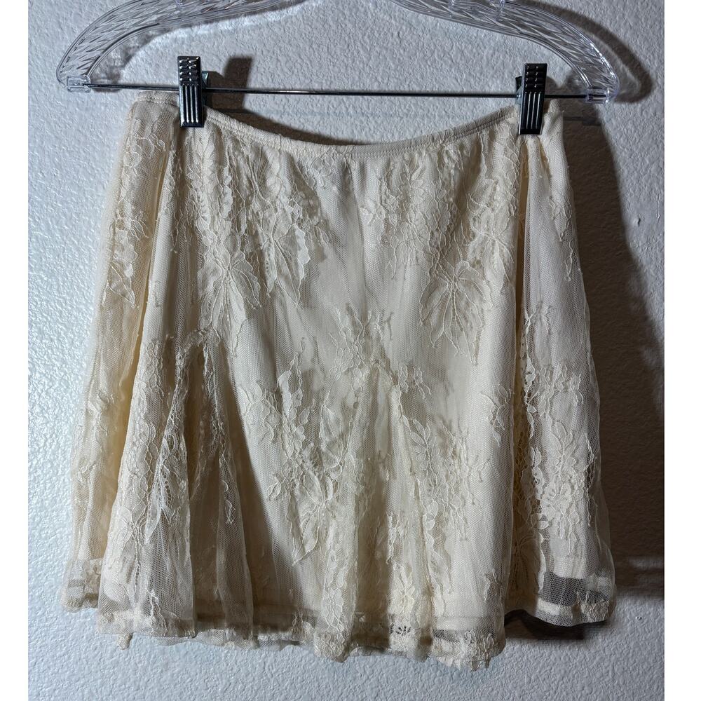 Wild Fable NEW JRs Size S Ivory Lace Godet Mini Skirt Pull-On Elastic Waist